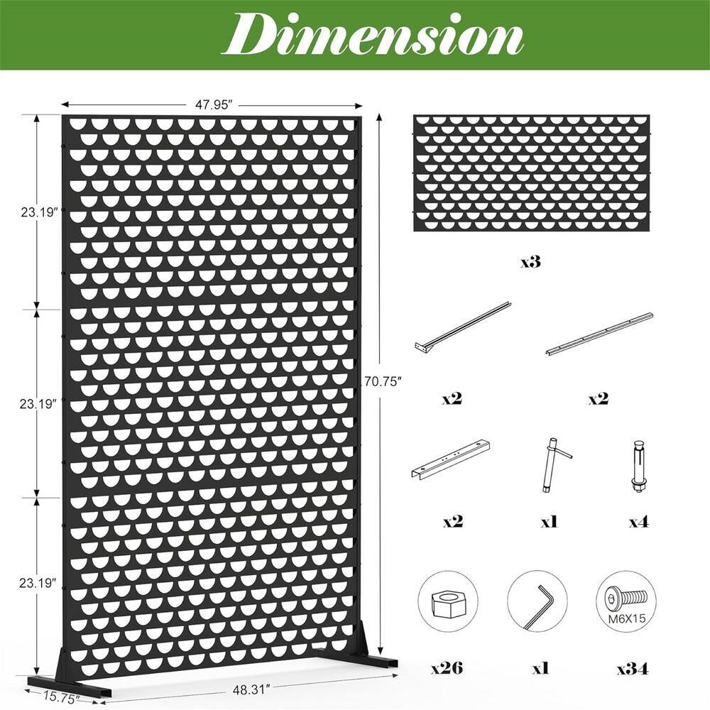 cadeninc 4.03 ft x 5.9 ft Black Steel Privacy Screen Fence Panels