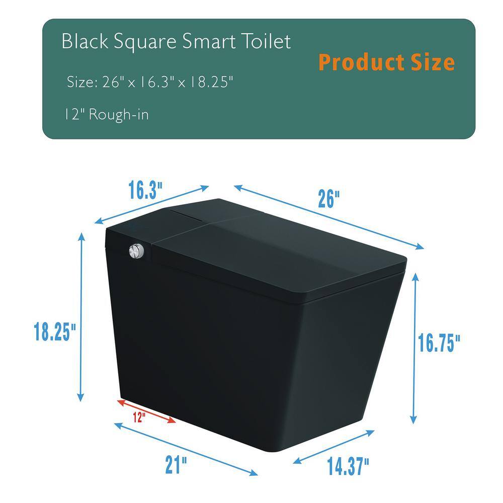 CASAINC Smart Bidet Toilet 1.28 GPF Black Heated Seat LED Display