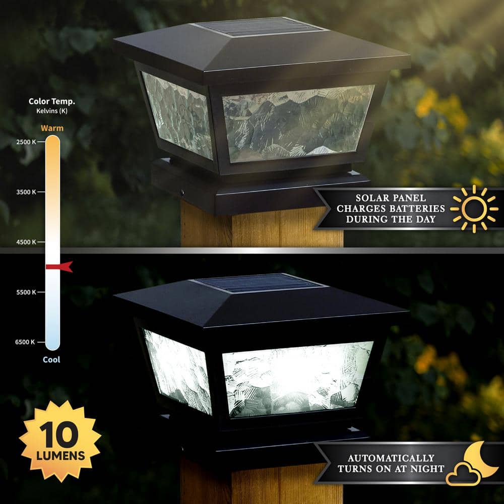 CLASSY CAPS 5 in. x 5 in./ 4 in. x 4 in. Black ABS Outdoor Fairmont Solar Post Cap (2-Pack)