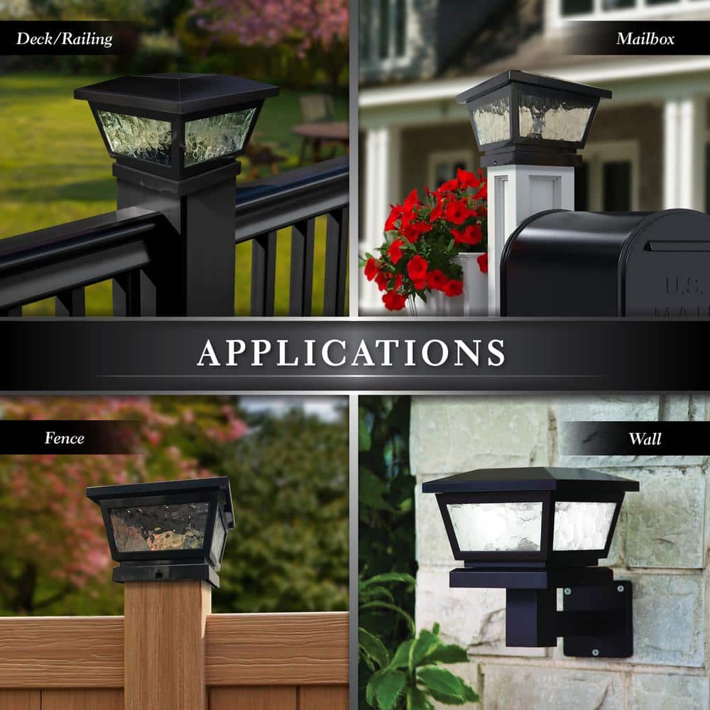 CLASSY CAPS 5 in. x 5 in./ 4 in. x 4 in. Black ABS Outdoor Fairmont Solar Post Cap (2-Pack)