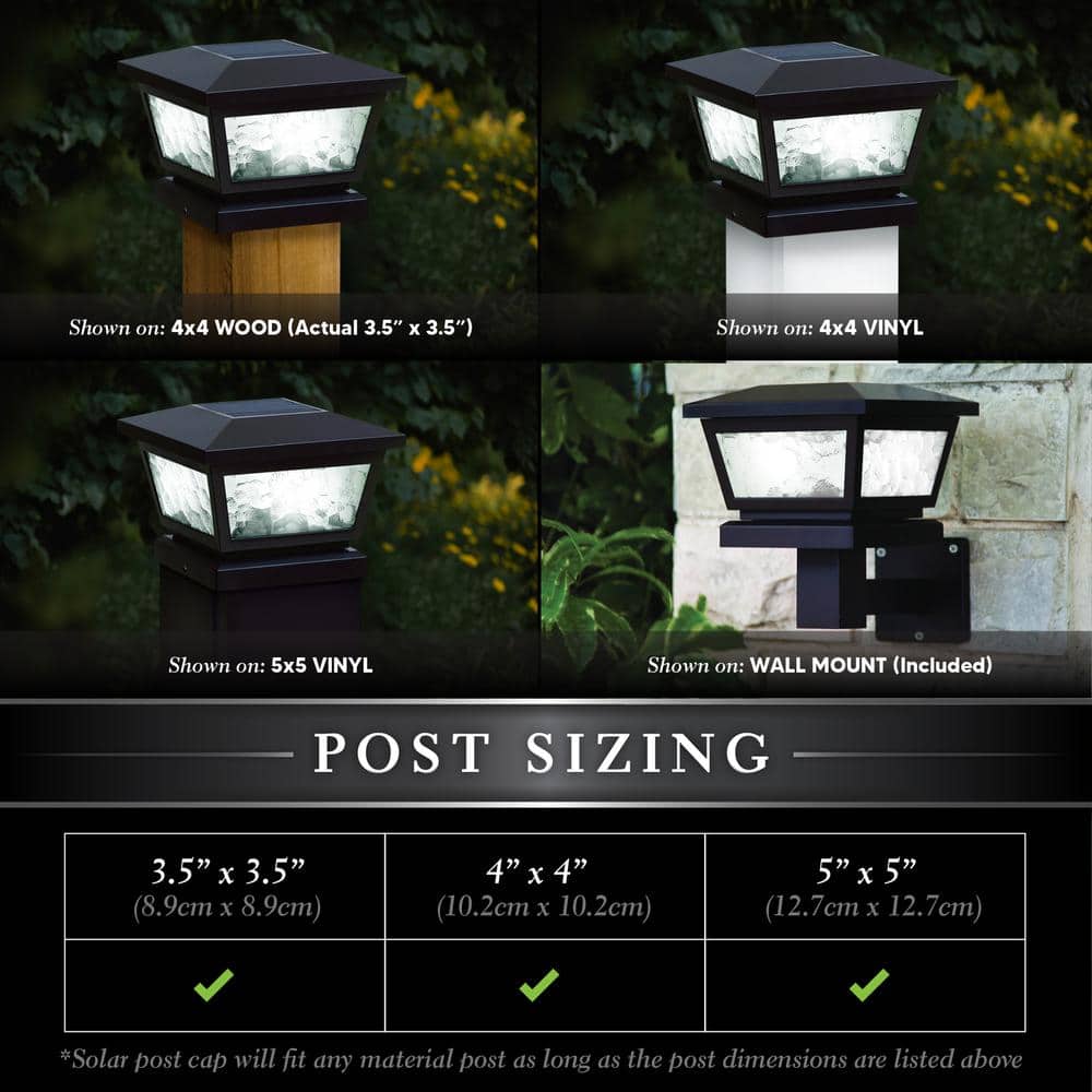 CLASSY CAPS 5 in. x 5 in./ 4 in. x 4 in. Black ABS Outdoor Fairmont Solar Post Cap (2-Pack)