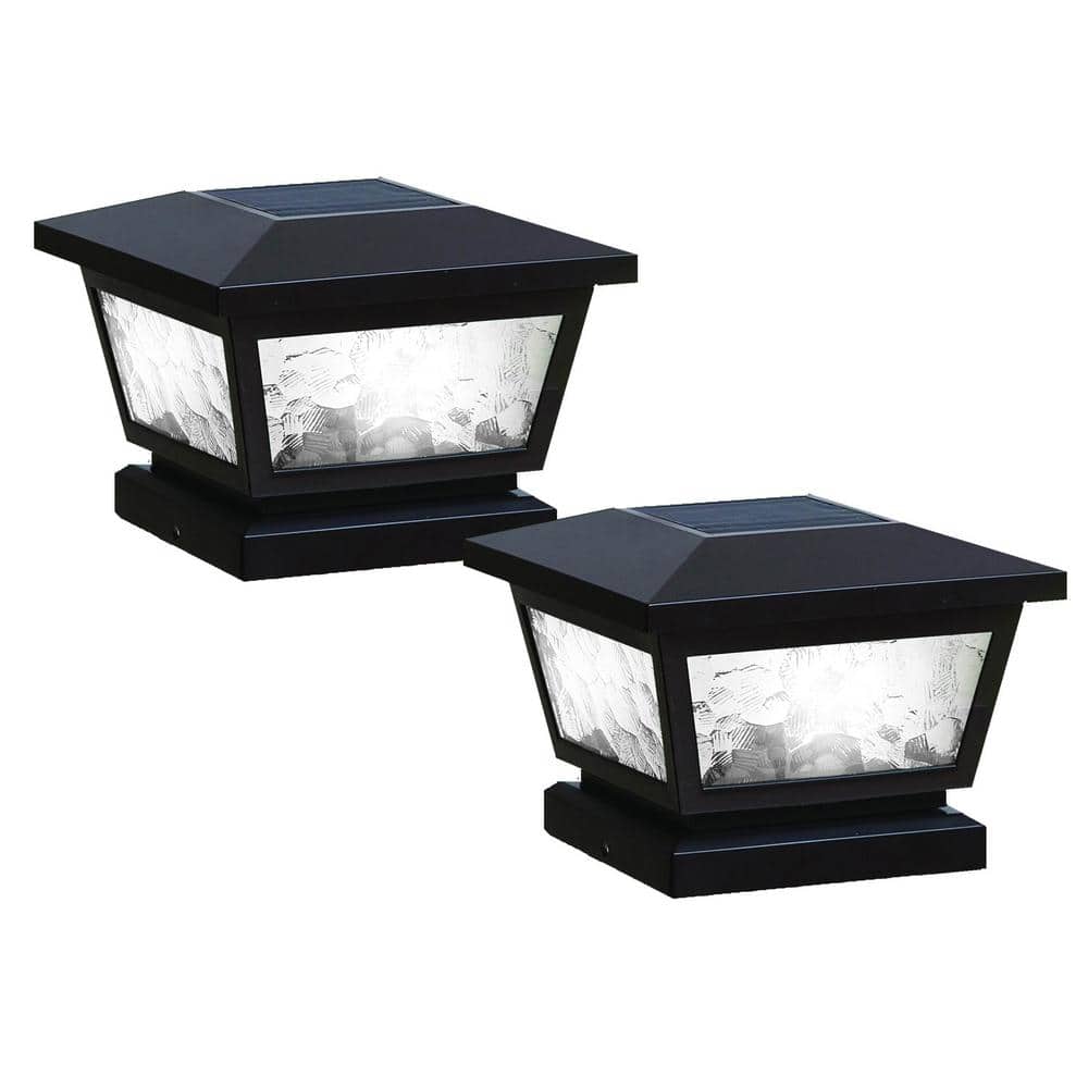 CLASSY CAPS 5 in. x 5 in./ 4 in. x 4 in. Black ABS Outdoor Fairmont Solar Post Cap (2-Pack)