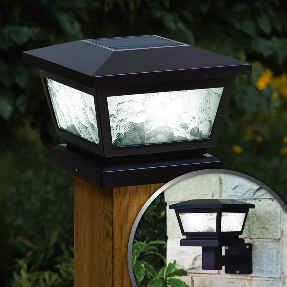 CLASSY CAPS 5 in. x 5 in./ 4 in. x 4 in. Black ABS Outdoor Fairmont Solar Post Cap (2-Pack)