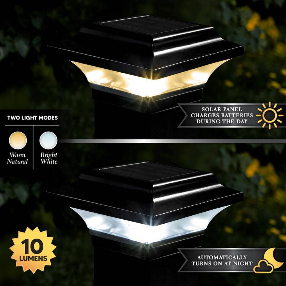 CLASSY CAPS Imperial 2.5 in. x 2.5 in. Outdoor Black Cast Aluminum LED Solar Post Cap (2-Pack)
