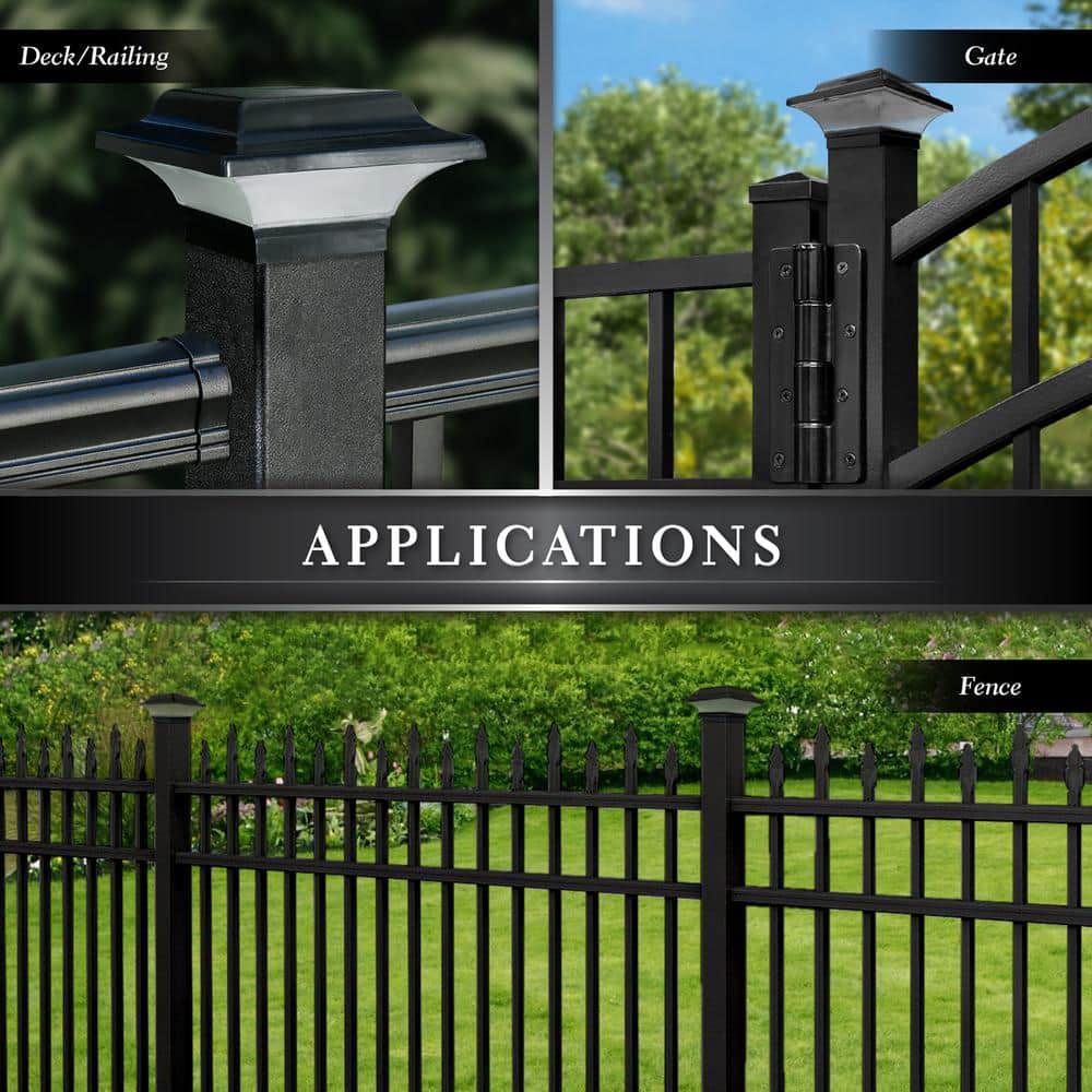 CLASSY CAPS Imperial 2.5 in. x 2.5 in. Outdoor Black Cast Aluminum LED Solar Post Cap (2-Pack)