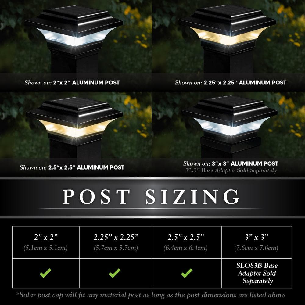 CLASSY CAPS Imperial 2.5 in. x 2.5 in. Outdoor Black Cast Aluminum LED Solar Post Cap (2-Pack)