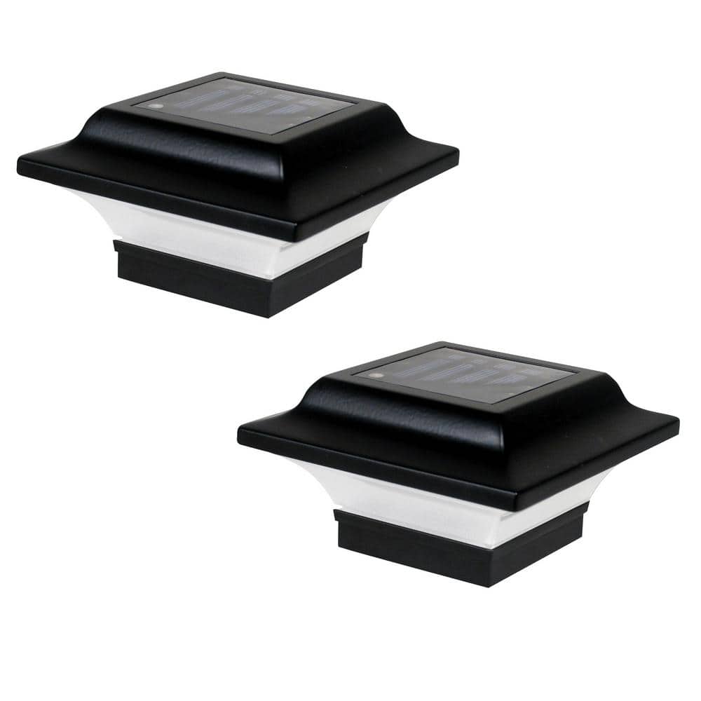 CLASSY CAPS Imperial 2.5 in. x 2.5 in. Outdoor Black Cast Aluminum LED Solar Post Cap (2-Pack)