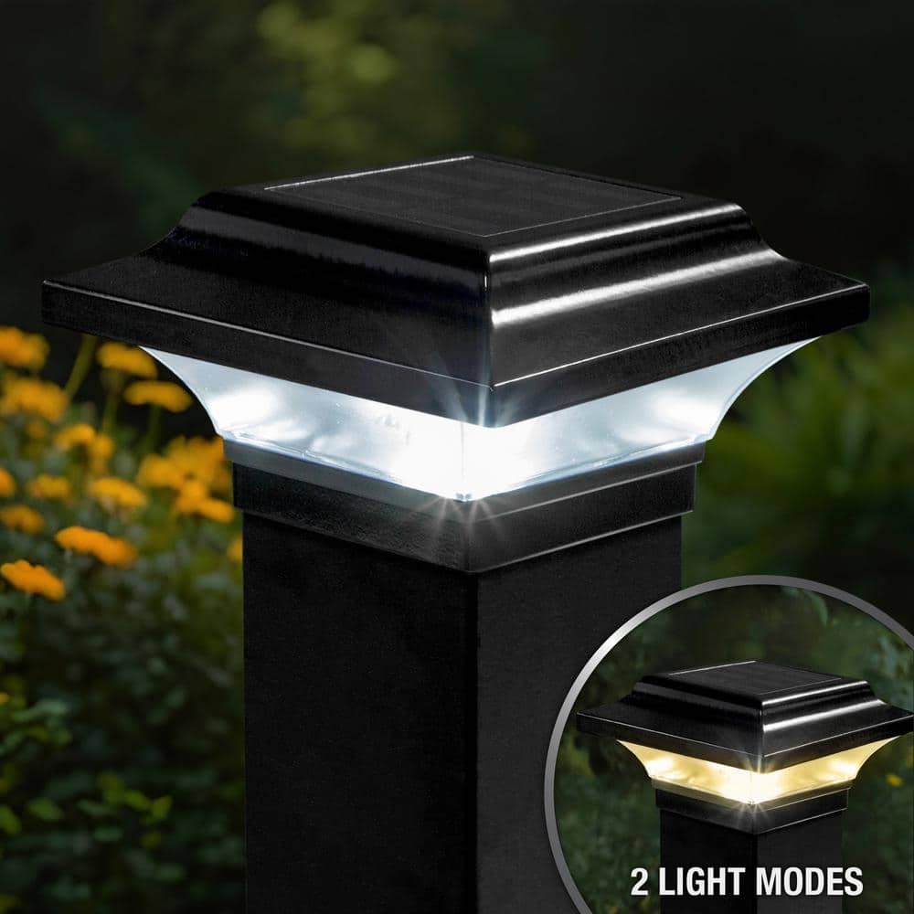 CLASSY CAPS Imperial 2.5 in. x 2.5 in. Outdoor Black Cast Aluminum LED Solar Post Cap (2-Pack)