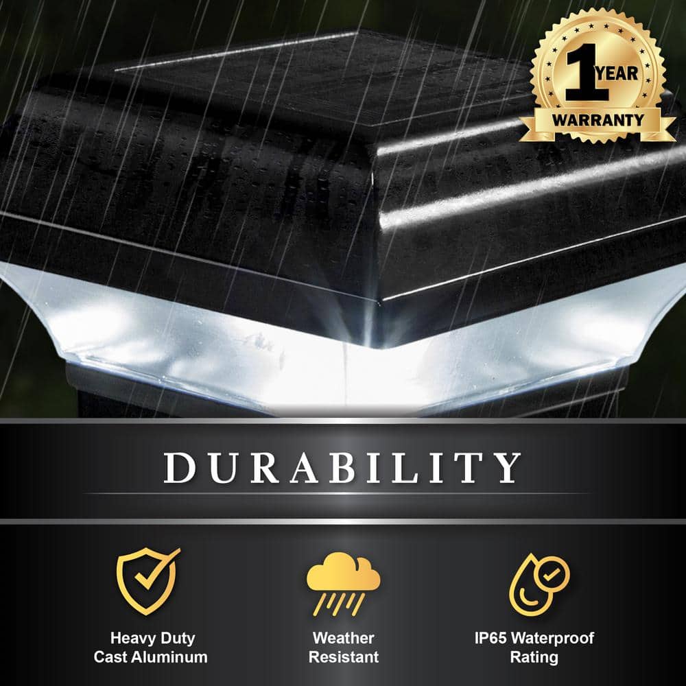 CLASSY CAPS Imperial 2.5 in. x 2.5 in. Outdoor Black Cast Aluminum LED Solar Post Cap (2-Pack)