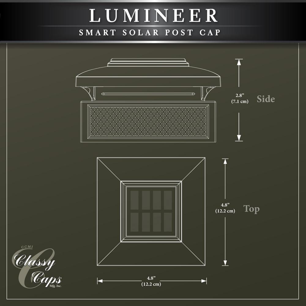 CLASSY CAPS Lumineer 4 in. x 4 in. Black Cast Aluminum Smart Solar Post Cap