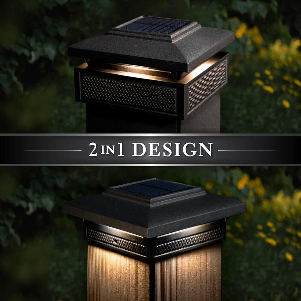 CLASSY CAPS Lumineer 4 in. x 4 in. Black Cast Aluminum Smart Solar Post Cap