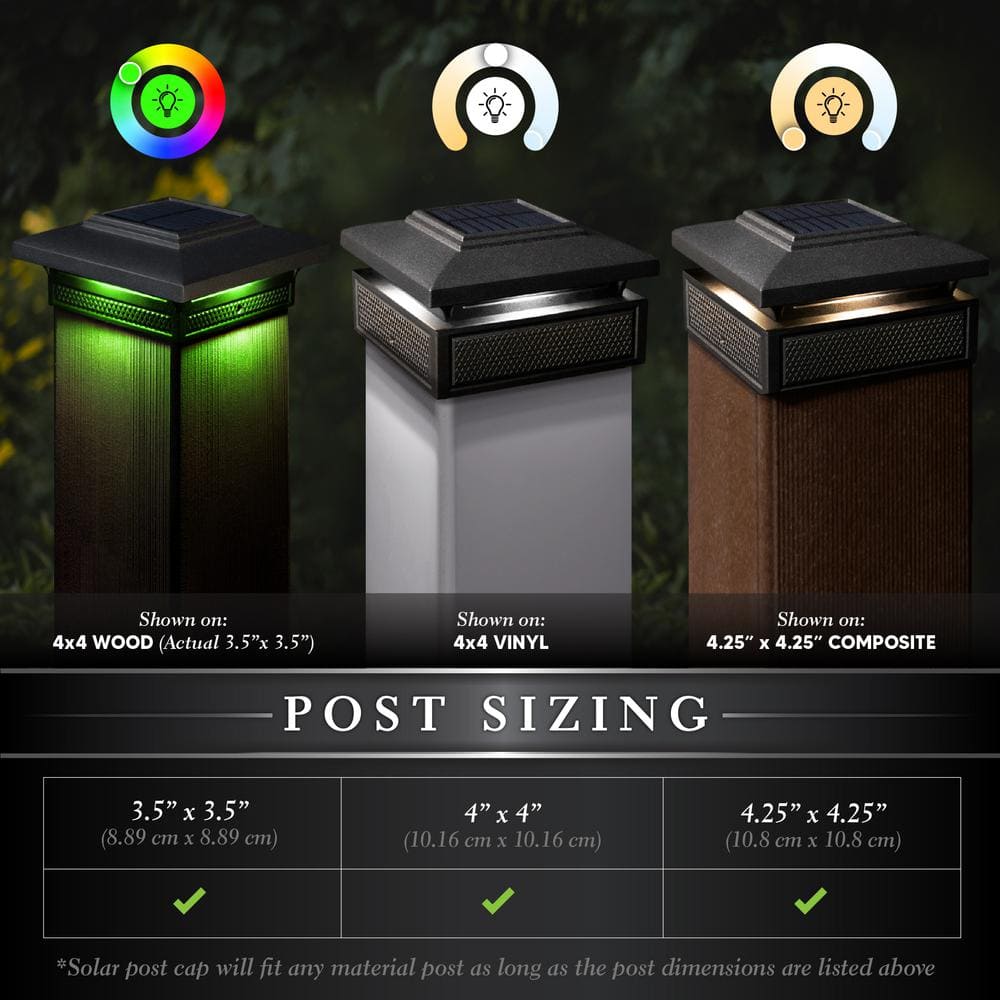 CLASSY CAPS Lumineer 4 in. x 4 in. Black Cast Aluminum Smart Solar Post Cap