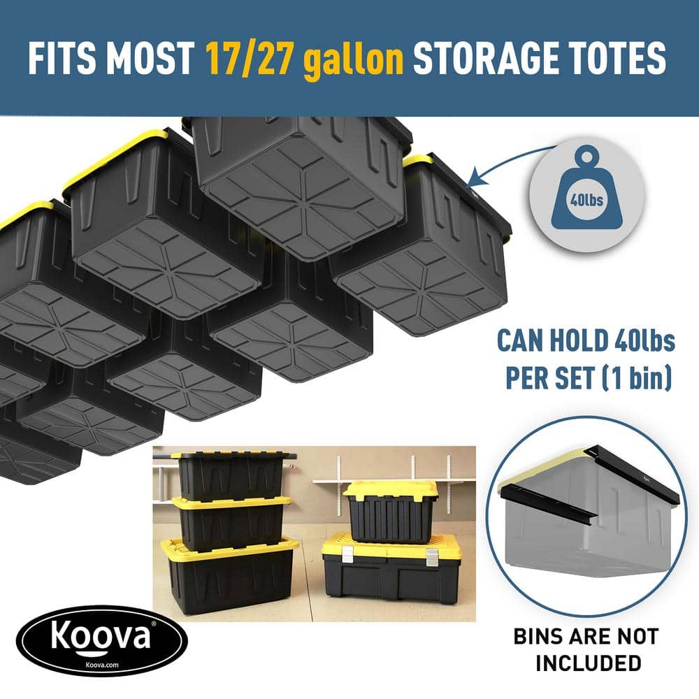 KOOVA 3 in. W x 2 in. H x  26 in. D Nine Bin Rack Adjustable Height Garage Ceiling Mounted Storage Unit Black