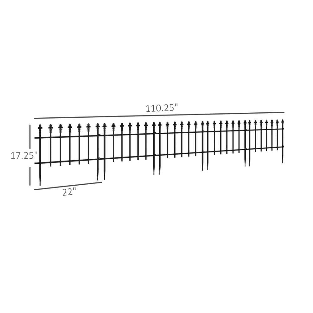 110 in. L x 17 in. H 5 Panels Black Metal Decorative Garden Fence, Decorative Border Fence for Landscape