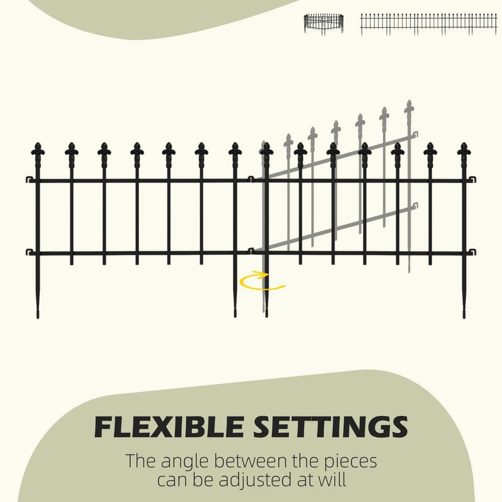 110 in. L x 17 in. H 5 Panels Black Metal Decorative Garden Fence, Decorative Border Fence for Landscape