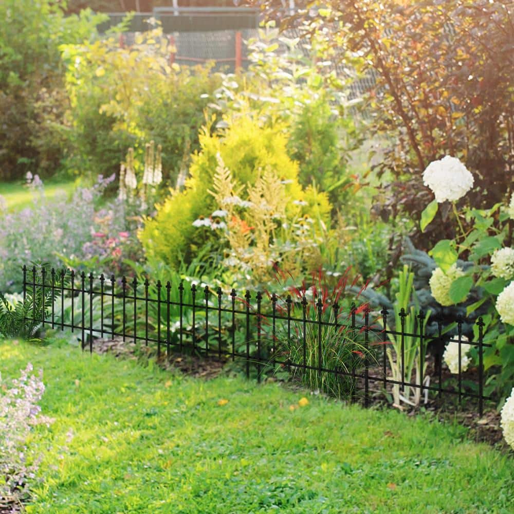 110 in. L x 17 in. H 5 Panels Black Metal Decorative Garden Fence, Decorative Border Fence for Landscape