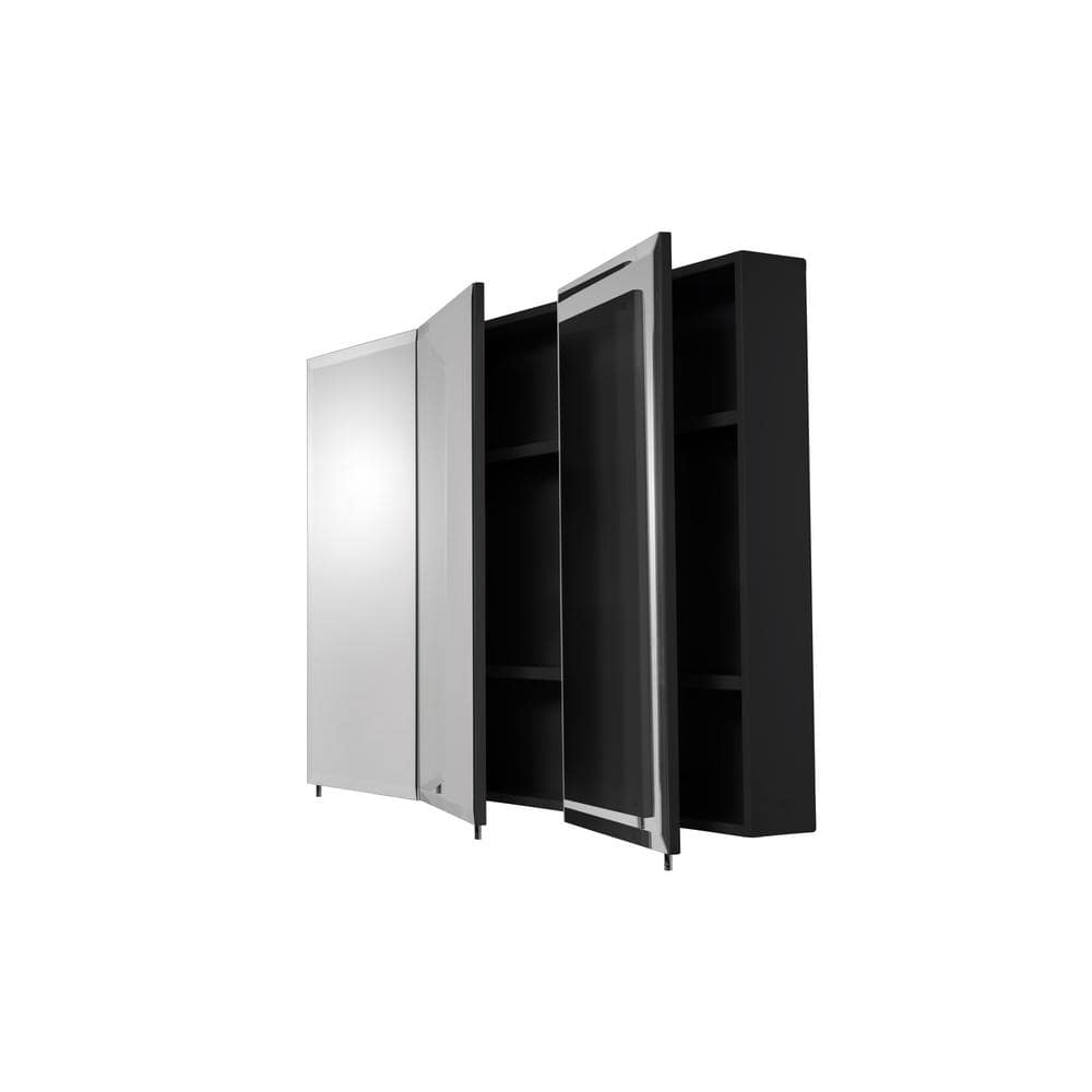 Croydex Easy Hang 48 in. W x 30 in. H Rectangular Black Stainless Steel Surface Mount Medicine Cabinet with Mirror
