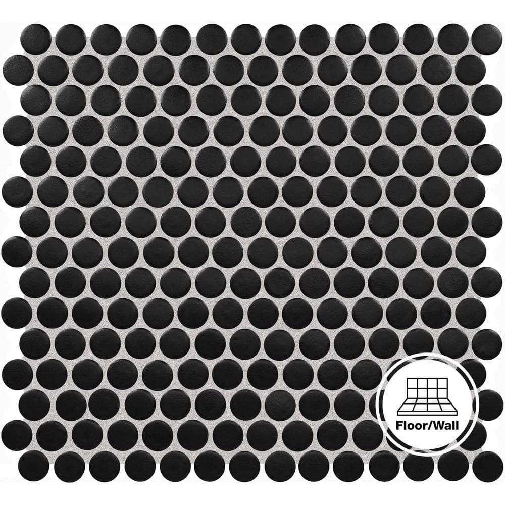 Daltile Restore Black 11 in. x 10 in. Glazed Porcelain Penny Round Mosaic Tile (12.45 sq. ft./Case)