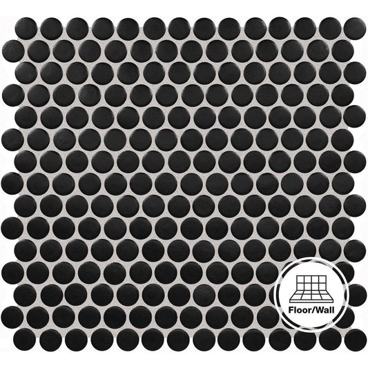Daltile Restore Black 11 in. x 10 in. Glazed Porcelain Penny Round Mosaic Tile (12.45 sq. ft./Case)