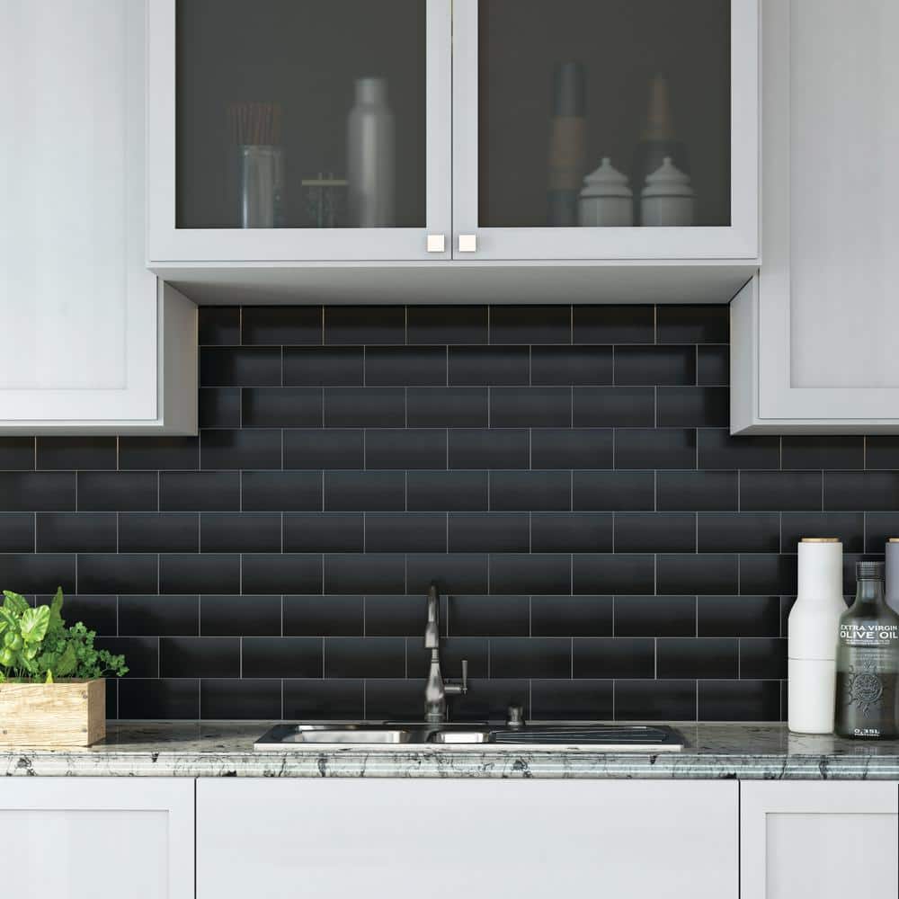 Daltile Rittenhouse Square 3 in. x 6 in. Black Ceramic Bullnose Wall Tile (0.125 sq. ft. per Piece)