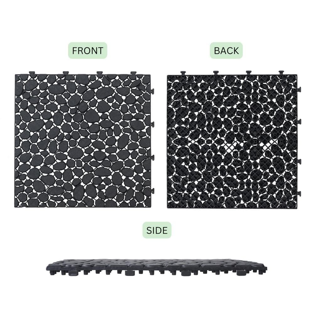 Waterproof Outdoor All Weather Anti-slip 1 ft. x 1 ft. Plastic Deck Tile in Black (Pack of 24)