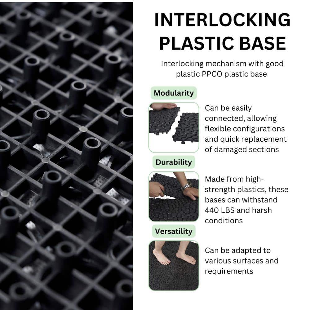 Waterproof Outdoor All Weather Anti-slip 1 ft. x 1 ft. Plastic Deck Tile in Black (Pack of 24)
