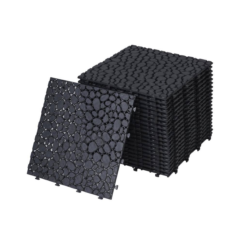 Waterproof Outdoor All Weather Anti-slip 1 ft. x 1 ft. Plastic Deck Tile in Black (Pack of 24)