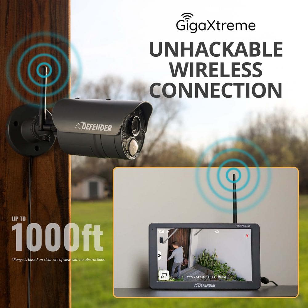 Defender PHOENIXHD Non-Wi-Fi Plug-In Security Camera System with 10.1 in. Monitor, SD Card Recording and 2 Night Vision Cameras
