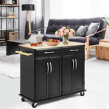 dubbin Rolling Kitchen Island Cart with Rubber Wood Top and Smooth Lockable Wheels
