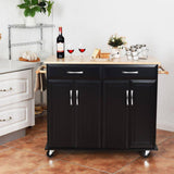 dubbin Rolling Kitchen Island Cart with Rubber Wood Top and Smooth Lockable Wheels