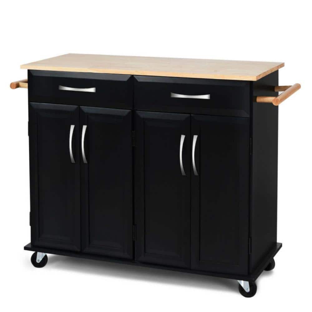dubbin Rolling Kitchen Island Cart with Rubber Wood Top and Smooth Lockable Wheels