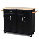 dubbin Rolling Kitchen Island Cart with Rubber Wood Top and Smooth Lockable Wheels