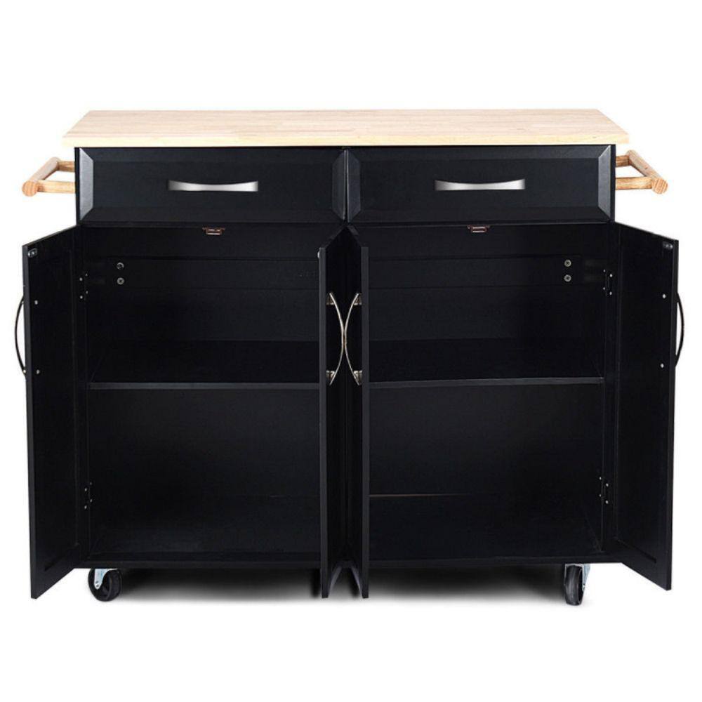 dubbin Rolling Kitchen Island Cart with Rubber Wood Top and Smooth Lockable Wheels