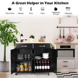 dubbin Rolling Kitchen Island Cart with Rubber Wood Top and Smooth Lockable Wheels