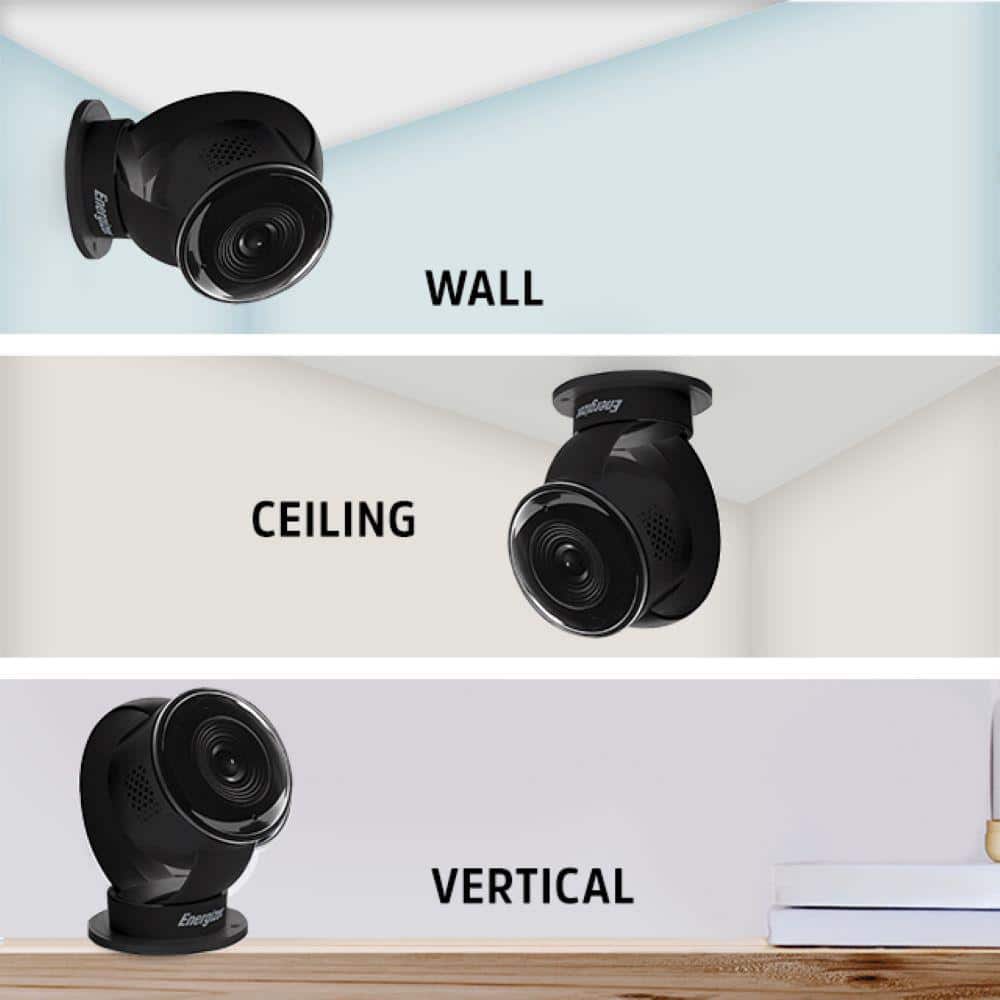 Energizer Smart Wi-Fi Plug-In Black Indoor Wired Camera, 1080P Full HD, Cloud/Micro-SD Card Support