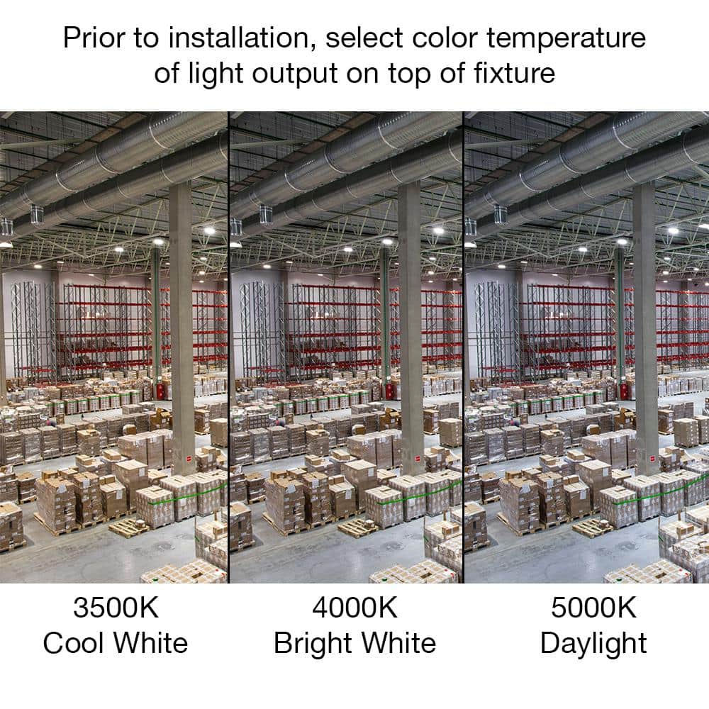 ETI LIGHTING 400-Watt Equivalent 11 in. Round Integrated LED Black High Bay Light 27000-36000 Lumens Adjustable CCT (4-Pack)