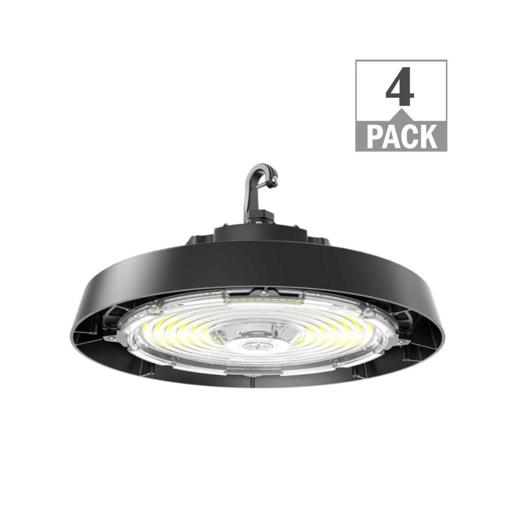 ETI LIGHTING 400-Watt Equivalent 11 in. Round Integrated LED Black High Bay Light 27000-36000 Lumens Adjustable CCT (4-Pack)