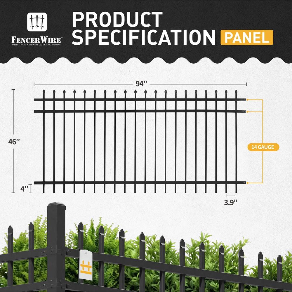 Fencer Wire 4 ft. x 8 ft. Heavy-Duty Steel Spaced Bar Pointed Pinnacle Flat Metal Fence Panel (Pack of 10)