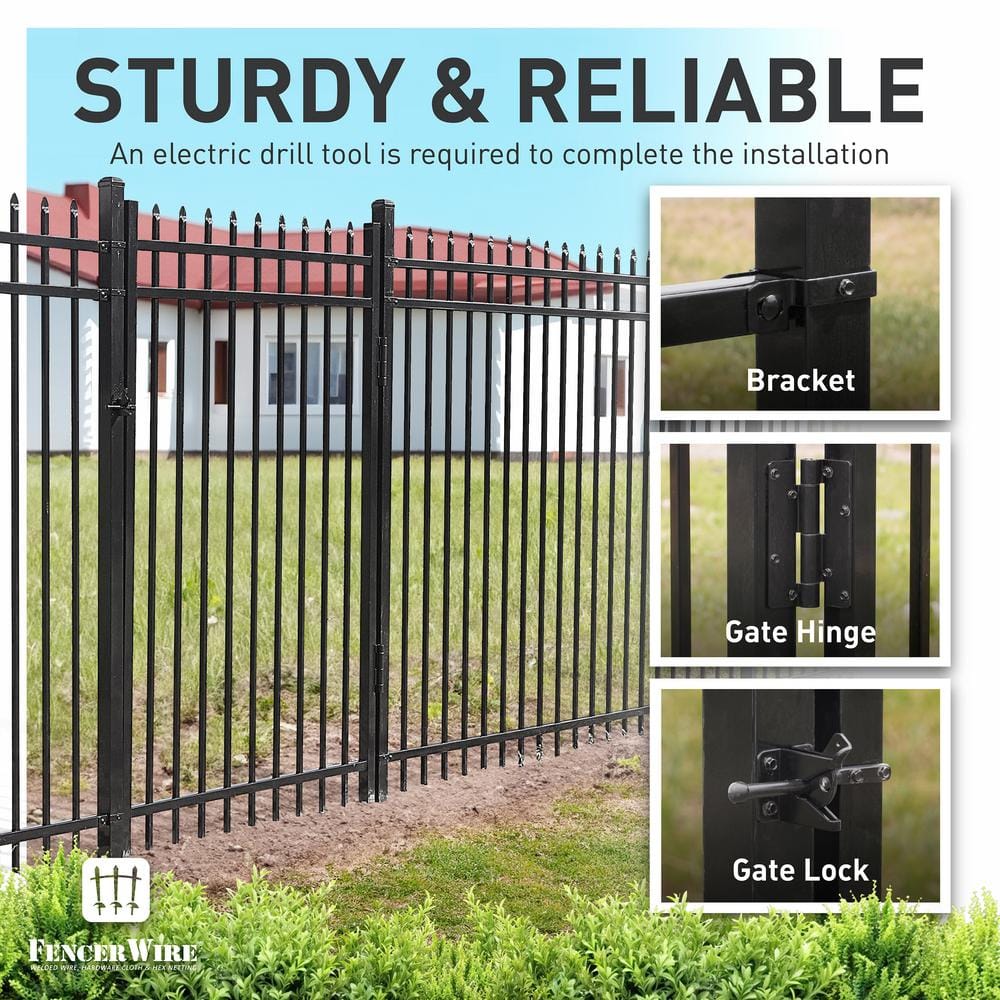 Fencer Wire 4 ft. x 8 ft. Heavy-Duty Steel Spaced Bar Pointed Pinnacle Flat Metal Fence Panel (Pack of 10)