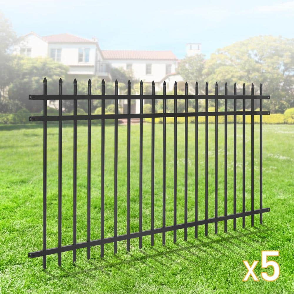 Fencer Wire 4 ft. x 8 ft. Heavy-Duty Steel Spaced Bar Pointed Pinnacle Metal Fence Panel (Pack of 5)