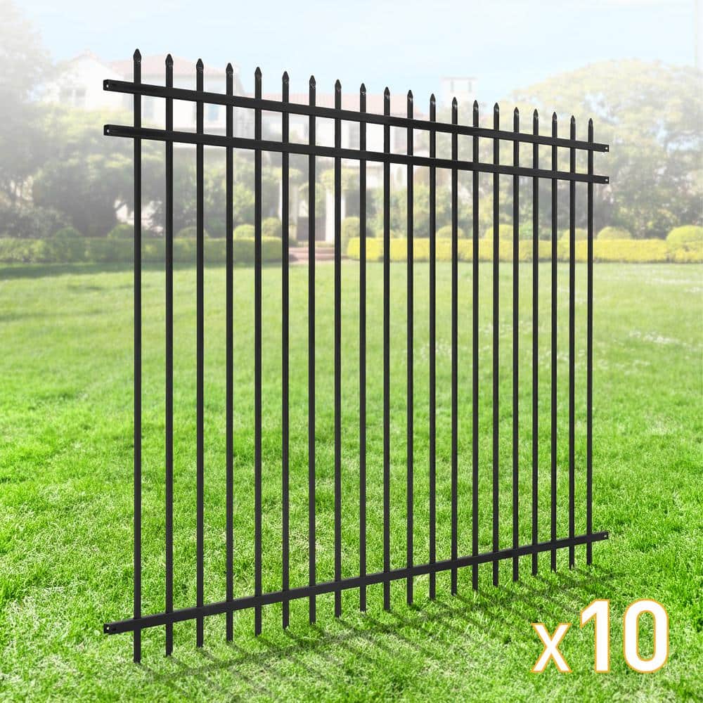 Fencer Wire 6 ft. x 8 ft. Heavy-Duty Steel Spaced Bar Pointed Pinnacle Metal Fence Panel (Pack of 10)