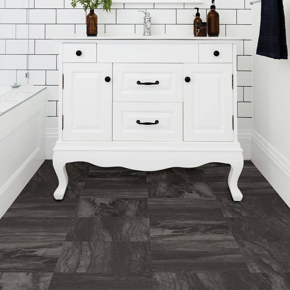 FloorPops Raven 12 in. W x 12 in. L Peel and Stick Floor Vinyl Tiles (20 tiles, 20 sq. ft. case)