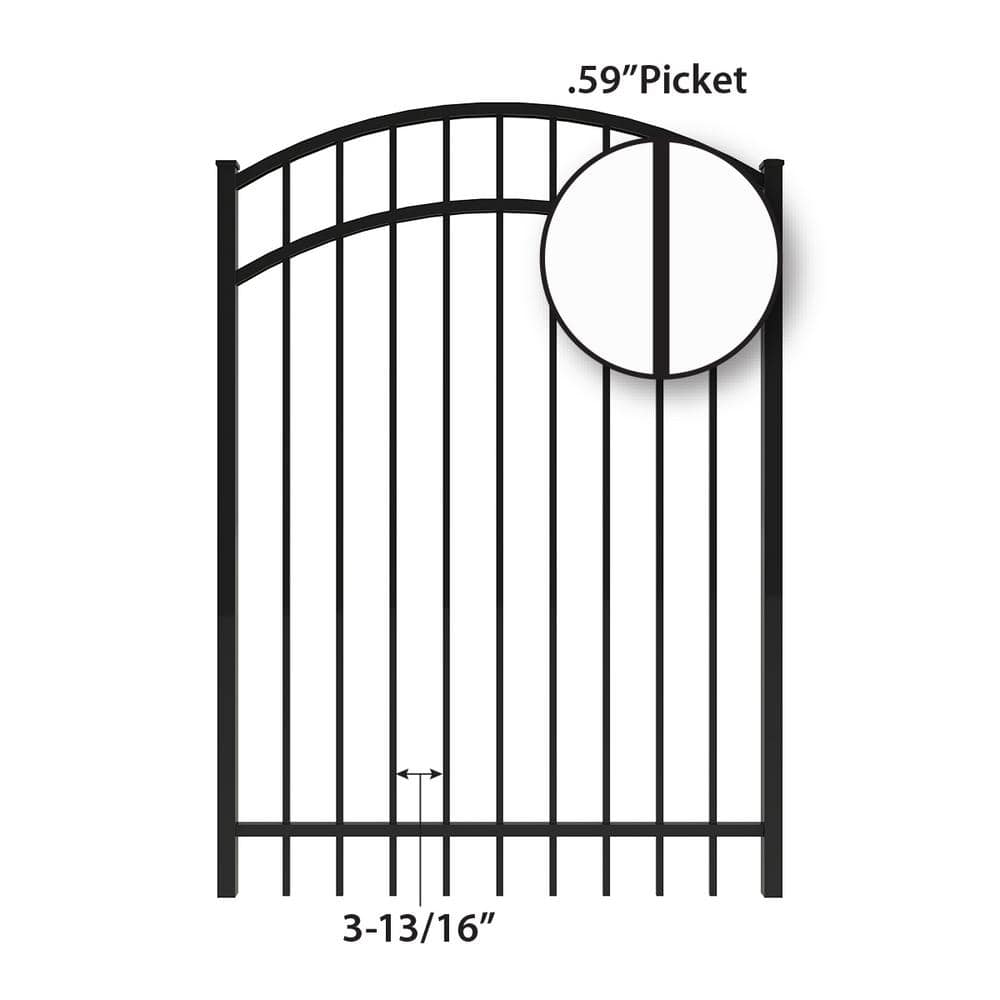 FORGERIGHT Vinings 4 ft. W x 5 ft. H Black Aluminum Arched Pre-Assembled Fence Gate