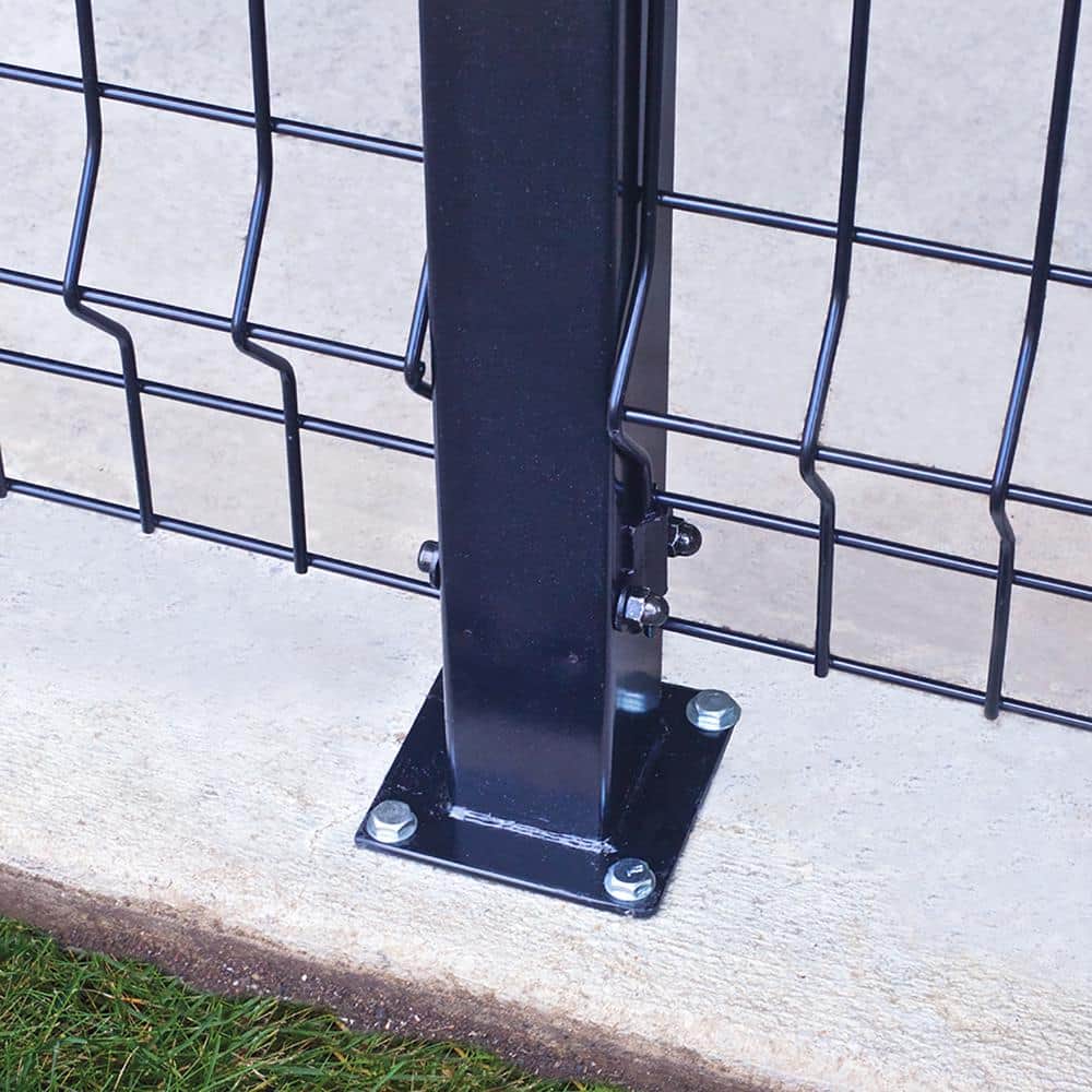 FORGERIGHT 50in H Deco Grid Black Steel Fence Post with Flange, Cap, and Clips