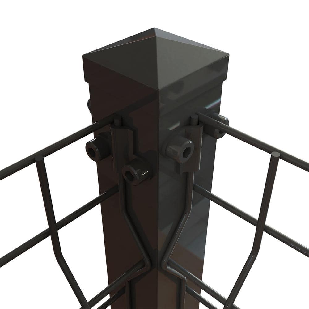 FORGERIGHT 50in H Deco Grid Black Steel Fence Post with Flange, Cap, and Clips