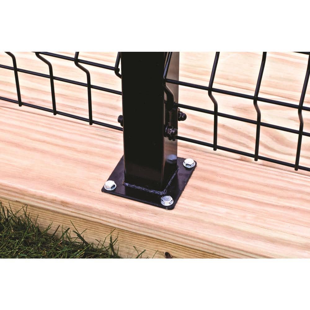 FORGERIGHT 50in H Deco Grid Black Steel Fence Post with Flange, Cap, and Clips
