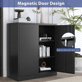 31.5 in. W x 35.4 in. H x 15.7 in. D 2-Adjustable Shelves Metal Garage Storage Freestanding Cabinet w/ 2-Doors in Black