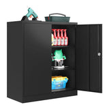 31.5 in. W x 35.4 in. H x 15.7 in. D 2-Adjustable Shelves Metal Garage Storage Freestanding Cabinet w/ 2-Doors in Black