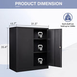 31.5 in. W x 35.4 in. H x 15.7 in. D 2-Adjustable Shelves Metal Garage Storage Freestanding Cabinet w/ 2-Doors in Black