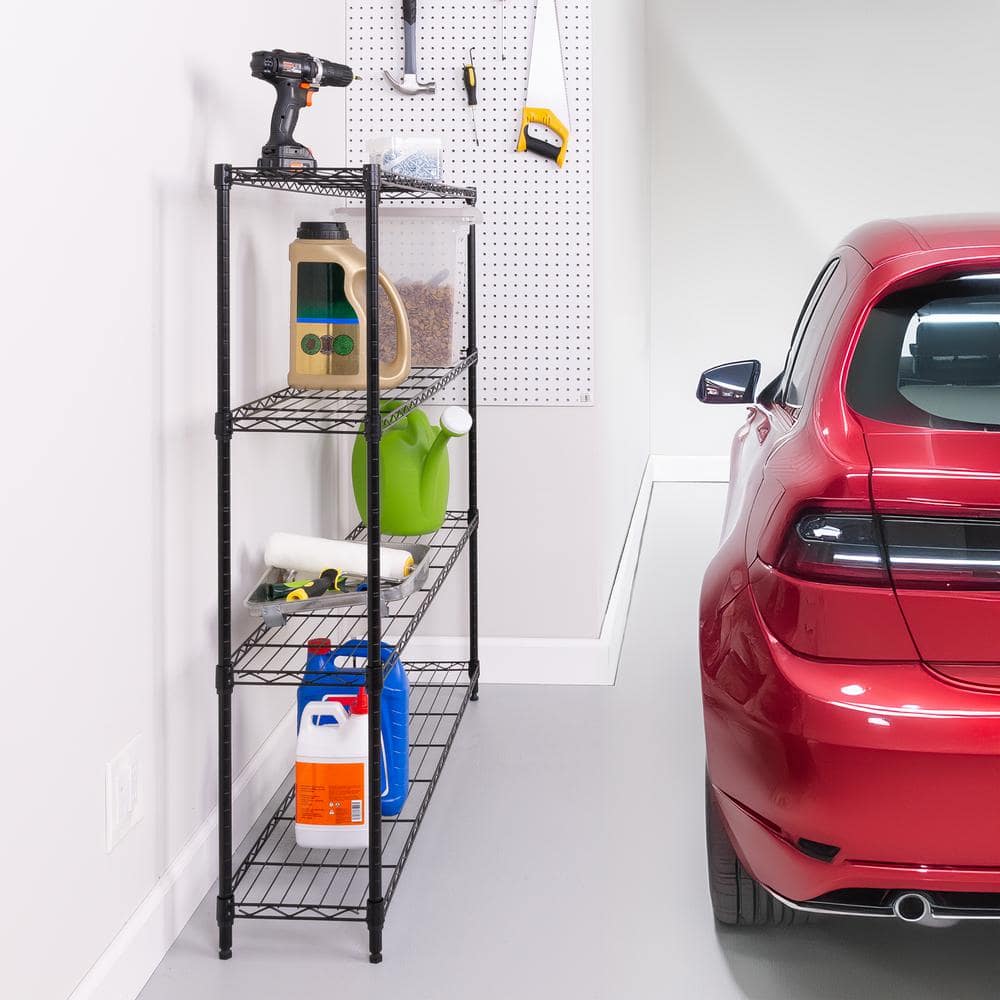 Honey Can Do Steel 48 in. W x 48 in. H x 10 in. D 4-Tier Space Saving 10 in. Depth Garage Storage Shelving Unit, Black